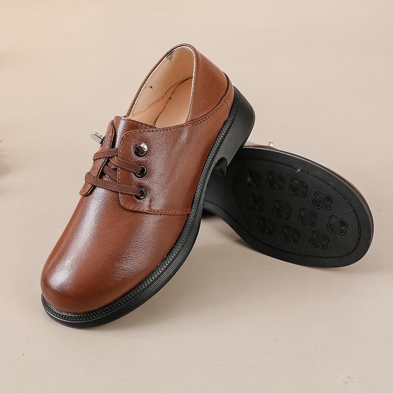 Spring and Autumn New Women's Shoes Soft Leather Single Shoes Thick Heel British Soft Sole Casual Middle Lady's Mother's Large Size Work