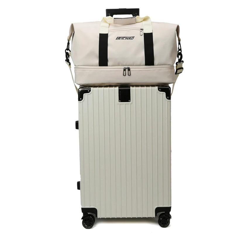 Expandable Travel Duffle Bag for Women, Sports Handbag, Fitness Bag, Large Capacity, One Shoulder Weekend Overnight Bag