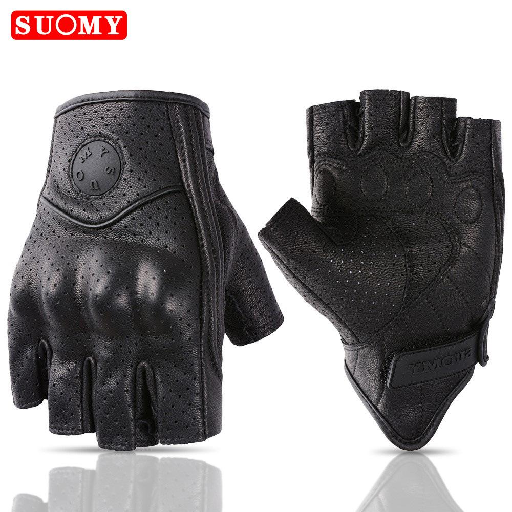 

Летние винтажные кожаные мотоциклетные перчатки без пальцев L чёрный