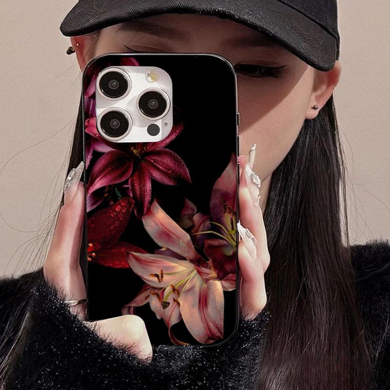 Elegant Red Lily Flower Phone Case For iPhone 16E 16 15 14 13 12 17 Air 11 Pro Max XS XR X 7 8 15 16 Plus SE Soft Cover