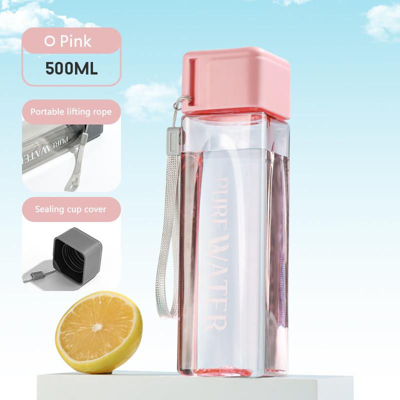 Simple Square Water Bottle Personalized 500ml Portable Creative Portable Cup Leak Proof Heat-Resistant Plastic Sport Bottle