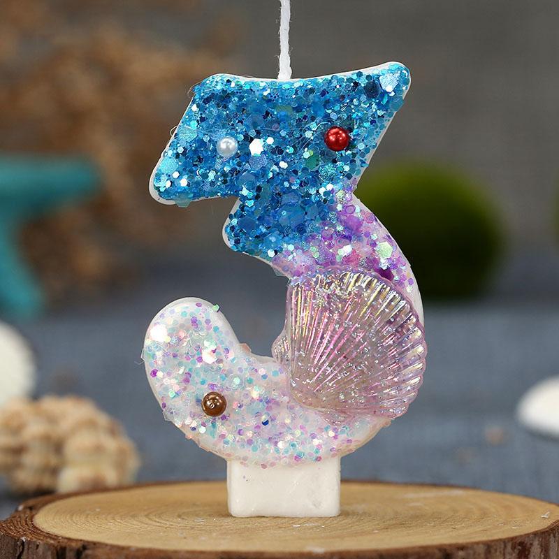 Blue Birthday Number Candle Pearled Cake Funny Decoration Party Supplies Memories Candle Sparkles Beautiful Child Lamps Candles