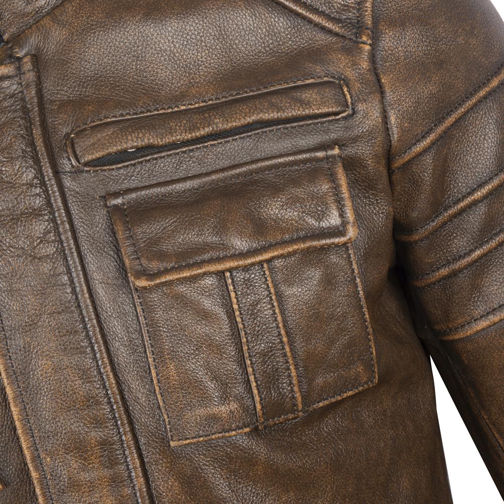 Vintage Genuine Leather Jacket Men Cowhide Yellow Brown Natural Cow Leather Jackets Man Leather Coat Autumn Clothing