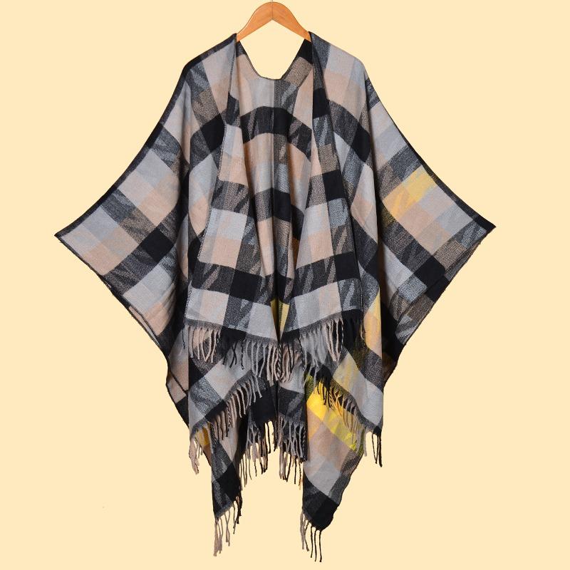 New women's scarf autumn and winter jacquard fringed plaid shawl cape simple travel photo cape