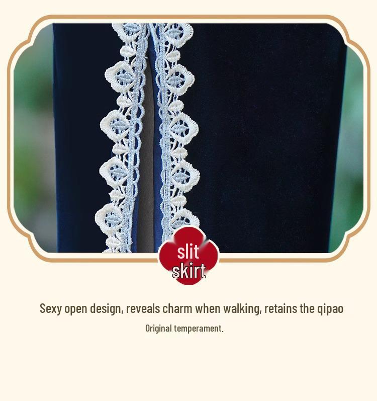 Elegant Velvet Cheongsam: 2026 Long Skirt Model for Fashion Shows & Stage Performances
