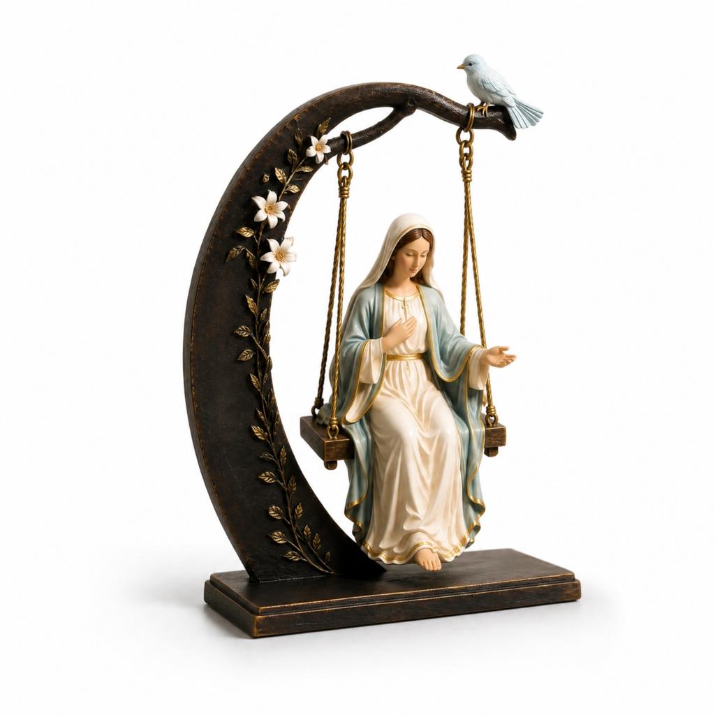 2D Flat Wooden Cradle Swing Sculpture Tabletop Decor for Home Shelf
