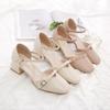 Cresfimix Damenmode süße beige Schnallenriemen Blockabsatz Schuhe für Büroarbeit Dame klassischer Komfort Karriere Party Schuhe ba400