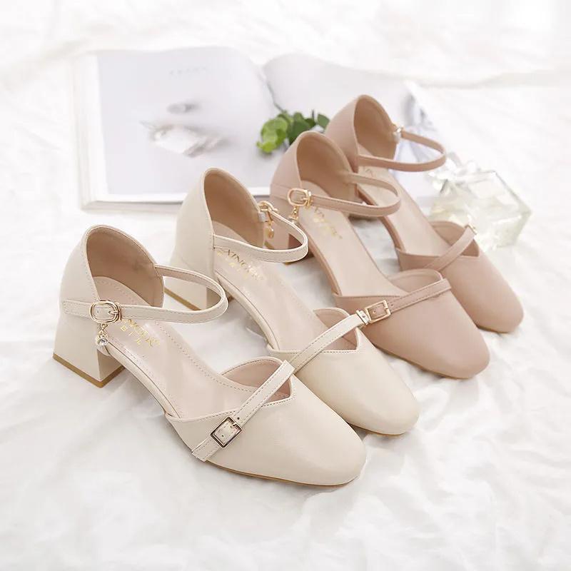 Cresfimix Damenmode süße beige Schnallenriemen Blockabsatz Schuhe für Büroarbeit Dame klassischer Komfort Karriere Party Schuhe ba400