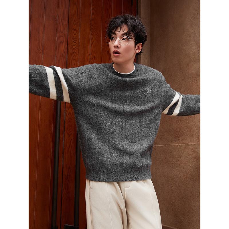 GXG Men's Soft Knit Sweater with Shoulder Contrast Stripes