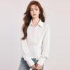 Women's Chic French White Long-Sleeve Shirt, Irregular Waist-Cinching Design, Stylish, Petite Fit, Perfect for Spring/Autumn