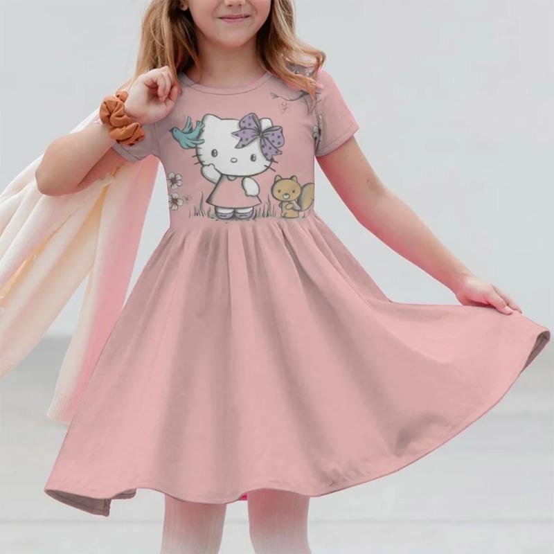 Sanrio Summer Fashion Polyester Lightweight Cartoon Cute Series 3D Hello Kitty Printed Girl's