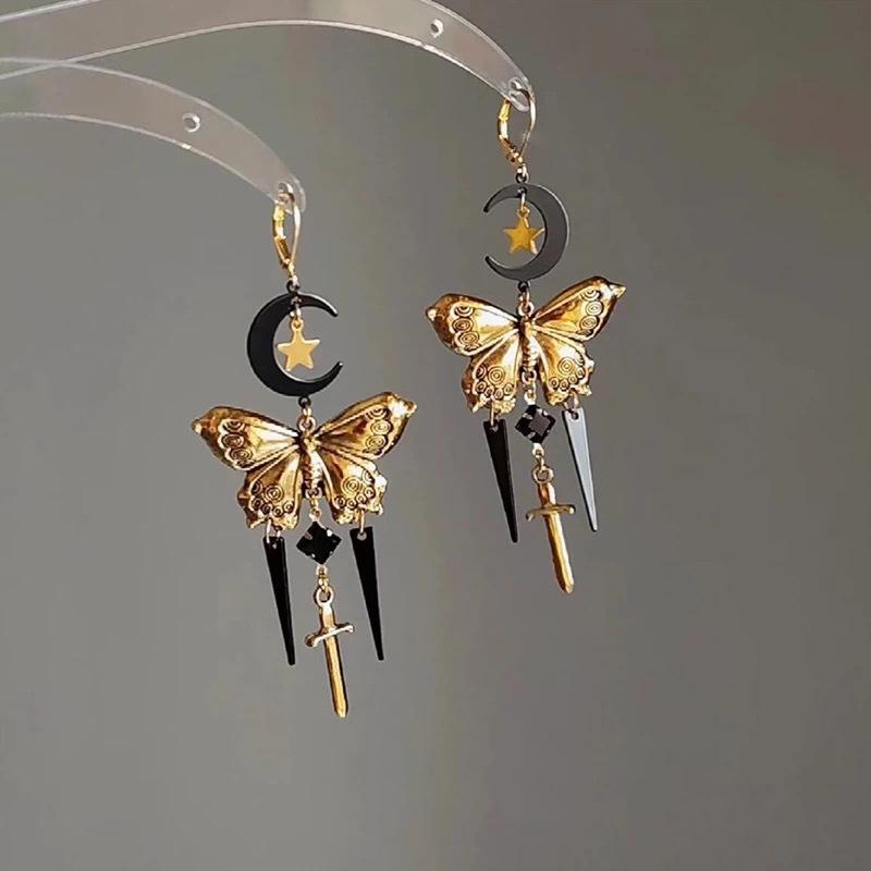 Pre-owned Moon Butterfly Tassel Ear Cuffs: Retro, Versatile, High-End Women's Jewelry