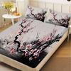 3pcs Cherry Blossom Fitted Sheet 3D Printed Pink And Black Floral Pattern Flat Sheet With Pillowcases No Filling Vivid Visual