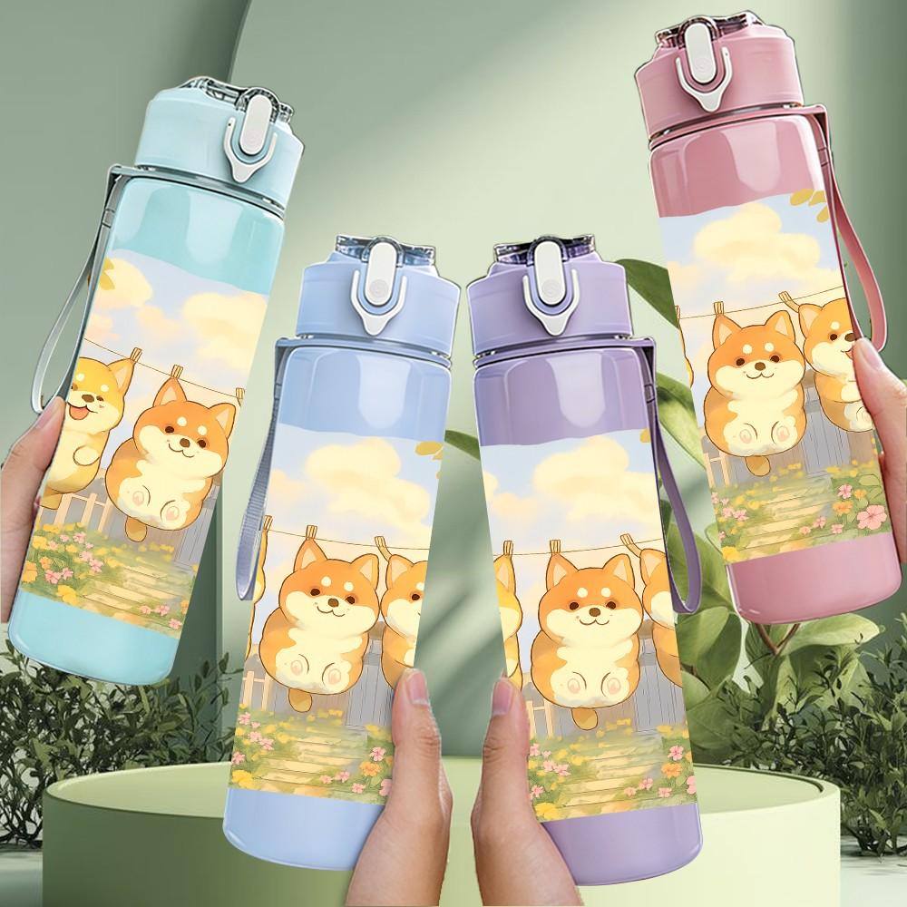 1PC Two Cute Cat Character 750ml Color Plastic Sports Water Bottle Leakproof Flip Straw Lid Suitable for Sports Office Home Use