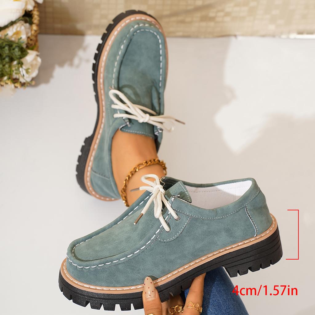 Damen Slipper Neue Dicke Ferse Klobige Sohle Flats Schuhe Bequeme Sneaker Damen Frühling Herbst Britischer Stil Damenschuhe