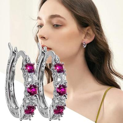 1 paire de boucles d'oreilles créoles pour femme en oxyde de zirconium bleu