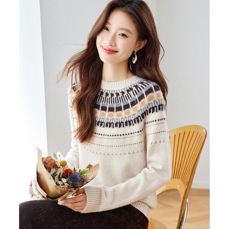 Srcr Women s 100% Cashmere Fair Isle Jacquard Sweater L