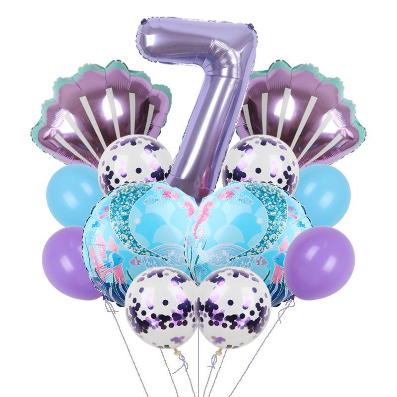 Mermaid Balloon Set Children'S 32-Inch Purple Digital Shell Children'S Birthday Party Arrangement