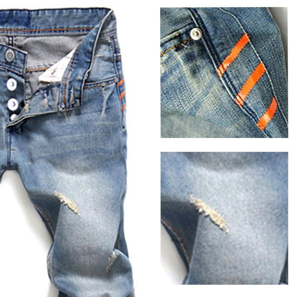 Laquest Men's Distressed Straight Slim Fit Denim Pants (Size 38 (Waist 100cm))