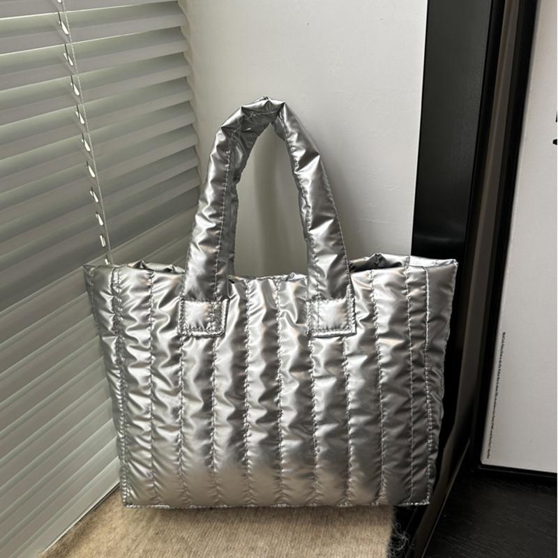 Large Capacity Quilted Tote Bag for Women Elegant Padded Solid Color Shoulder Bag for Vacation Casual Commuting Handbags