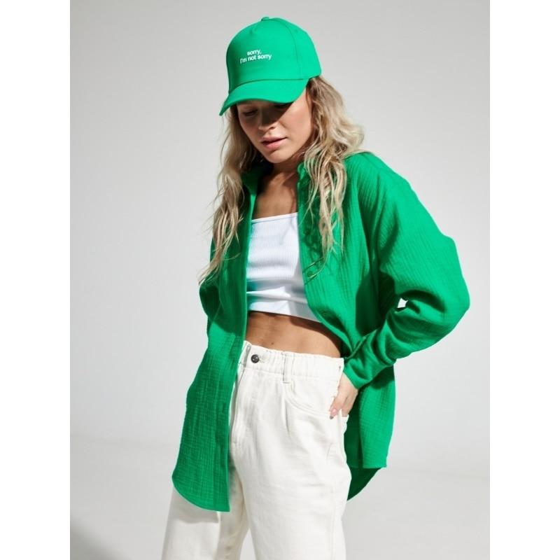 

Весенние зеленые рубашки на пуговицах, корейские модные женские хлопковые блузки с длинными рукавами, офисная женская блузка, летние базовые белые топы 26538 L темно-зеленого