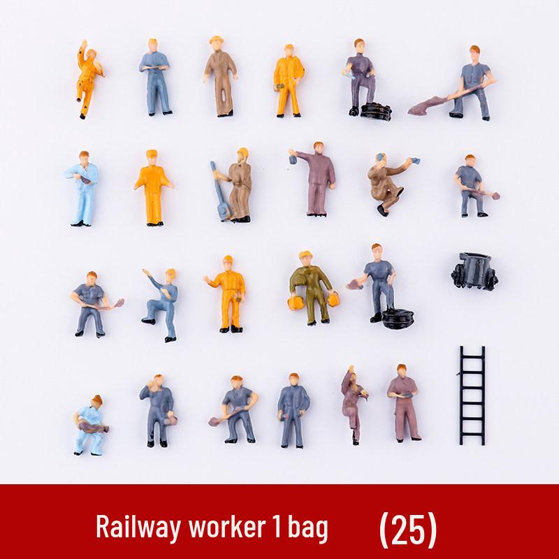 Railway Model Figures - 25-Piece Set of Miniature Workers and Miners for Train Scenes