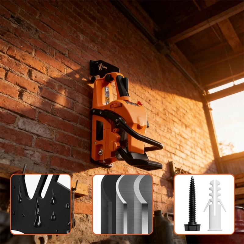 Supporto da Parete Universale per Motosega Supporta Appendimento Orizzontale o Verticale con Due Fori per Riporre l'Accessorio Chiave