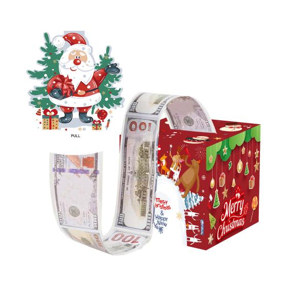Christmas Money Box Pull-out Cash Gift Box DIY Holiday Money Gift Box with Transparent Bags Christmas Money Holder Pull Box for Kids Adults