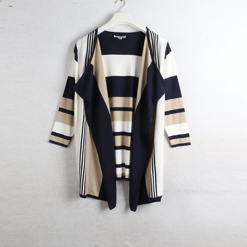 

Осенний Дом Солнца Экспорт Европейская и Американская Одежда Больших Размеров Женская Асимметричная Шаль Кардиган Полоски Длинные Рукава Вязаный Кардиган Khaki M (European code): Bust size 104-110