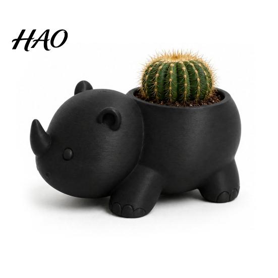 Schreibtisch-Pflanzenbehälter Niedlicher Nashorn-Pflanztopf, 3D-gedruckter Nashorn-Blumentopf, Kleiner dekorativer Tier-Pflanztopf für Sukkulenten, Kakteen, Zimmerpflanzen