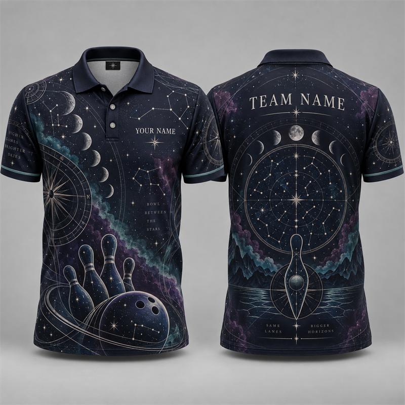 Unisex womenCustom Bowling Polo Shirt Personalized Name Team Name Retro Graphic Short Sleeve Jersey League Tournament Sports Team Uniform