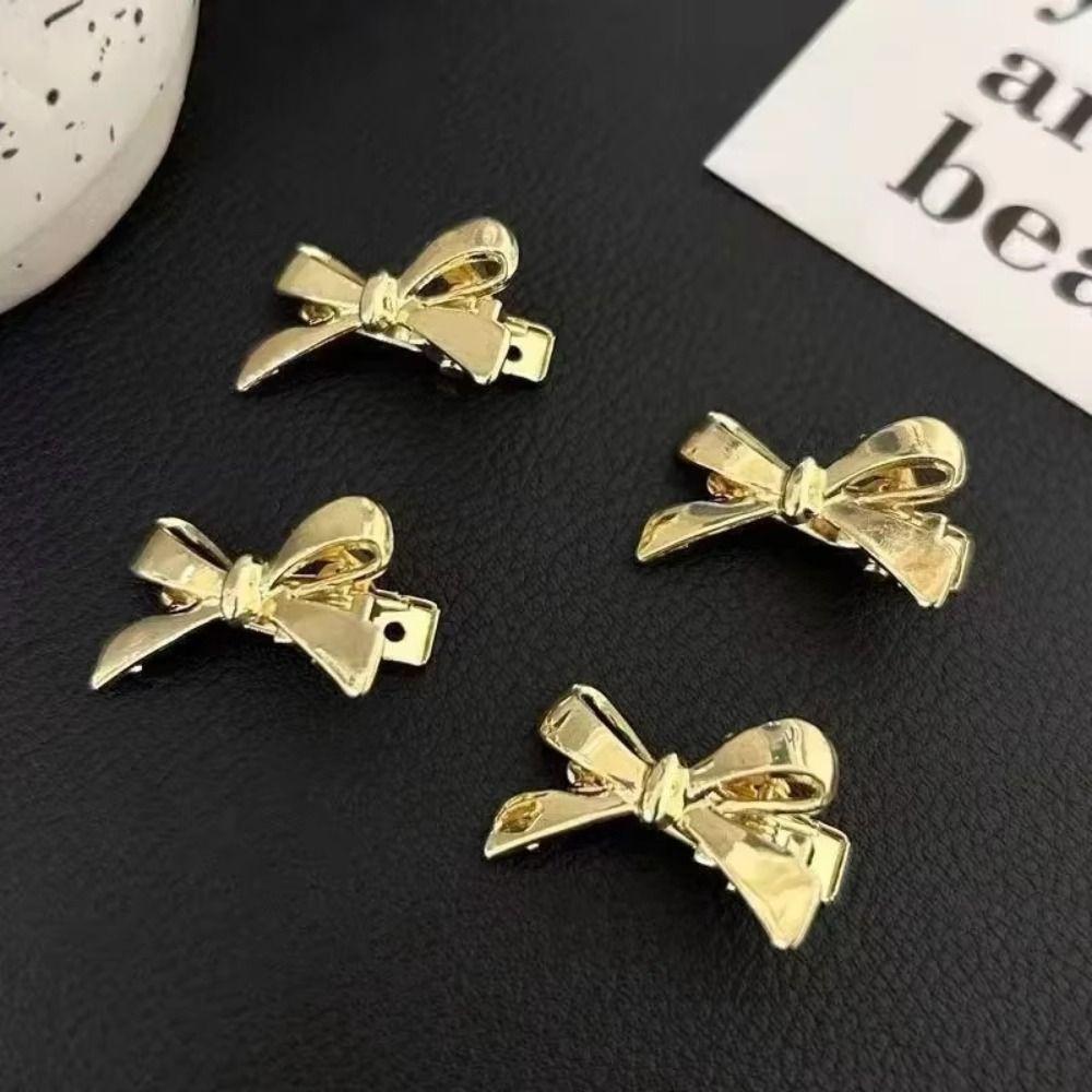 4Pcs/set Sweet Cool Golden Bow Hairpins Metal Bow Mini Side Clip Fashion Bangs Hairpins  Casual Wear