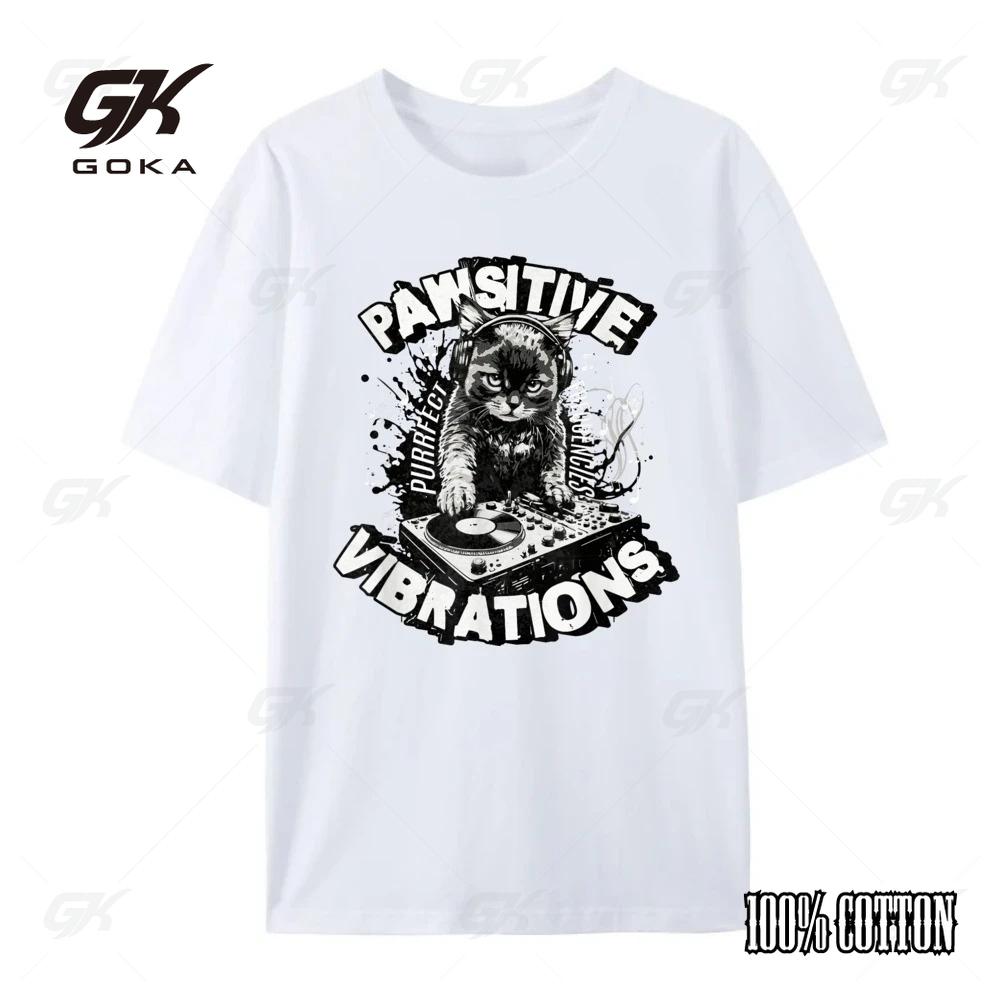 Cat Pawsitive Cats Turntable Dj Cat Music Dance Graphic T  Shirt Breathable Oversized T Shirt Men Creative Round Short Sleeved S