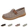 Women Casual Slip On Shoes Breathable Knit Fabric Round Toe Soft Sole Flat Loafers with Adjustable Buckle Strap Comfortable Walking Shoes