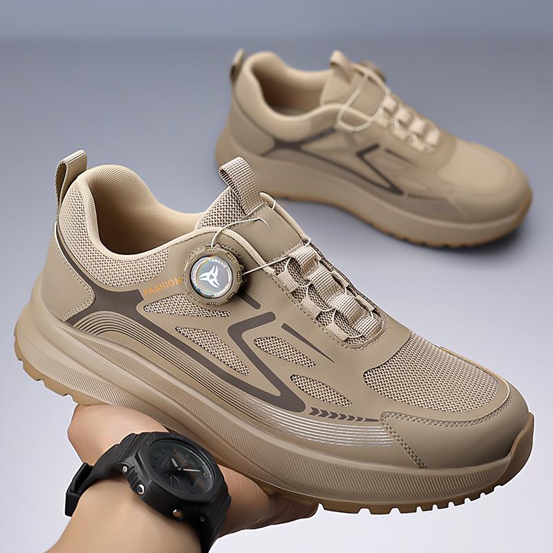 Fashion Outdoor Men Hiking Shoes Comfort Wear Resistant Shoes Breathable Mesh Casual Sneakers Climbing Flats Rotating Button Footwear
