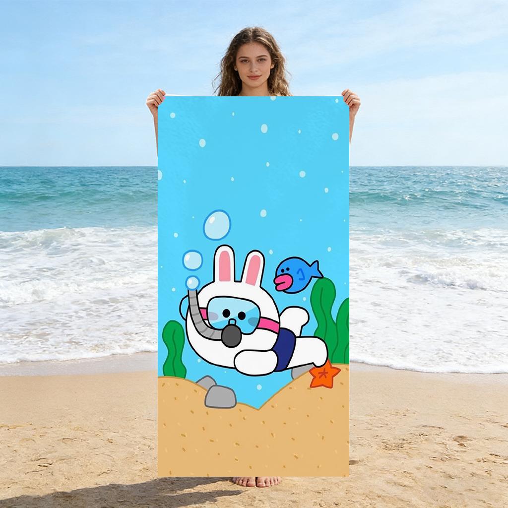 

Cartoon Rabbit Beach Towel Quick-drying Super Absorbent Suitable for Swimming Beach Vacation Pool Gym Summer Gift for Children W30*H60(CM)
