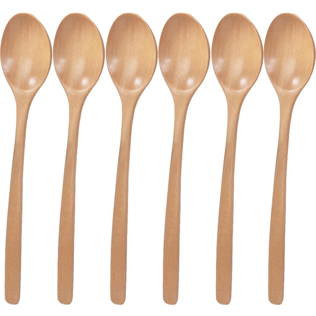 6 Piece Wooden Spoon Bamboo Kitchen Korean Style 9 '' Inch Natural Wood Soup Tableware Cooking Honey Coffee Spoon Mixing Spoon