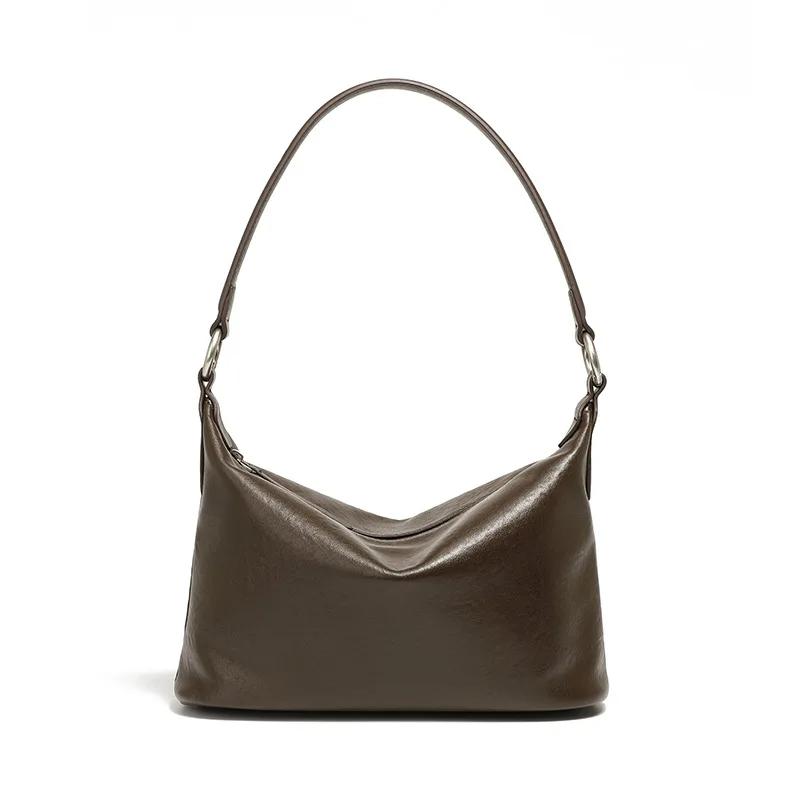 Ladies' 2025 Summer Vintage Veg-Tanned Cowhide Hobo Bag - Classic & Versatile Crossbody for Commuting Women's Shoulder Handbag