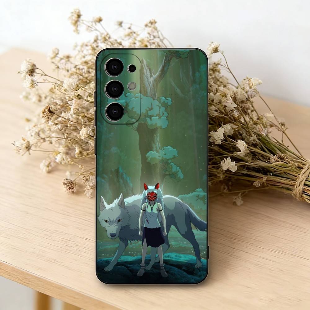 Princess Mononoke Retro Illustration Phone Case For Samsung S25,S24,S21,S22,S23,S30,Ultra,S20,Plus,Fe,Soft Silicone Black Cover