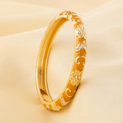 New Colorful Bangle Bracelet Gold Plated Chinese Style Enamel Flower Bracelet Elegant Handmade Cuff Bracelet Women
