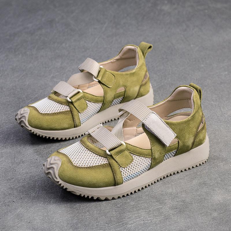Sommer neue Farbabstimmung Sportstil lässige Einzelschuhe Klettverschluss atmungsaktives Mesh Leder Damenschuhe