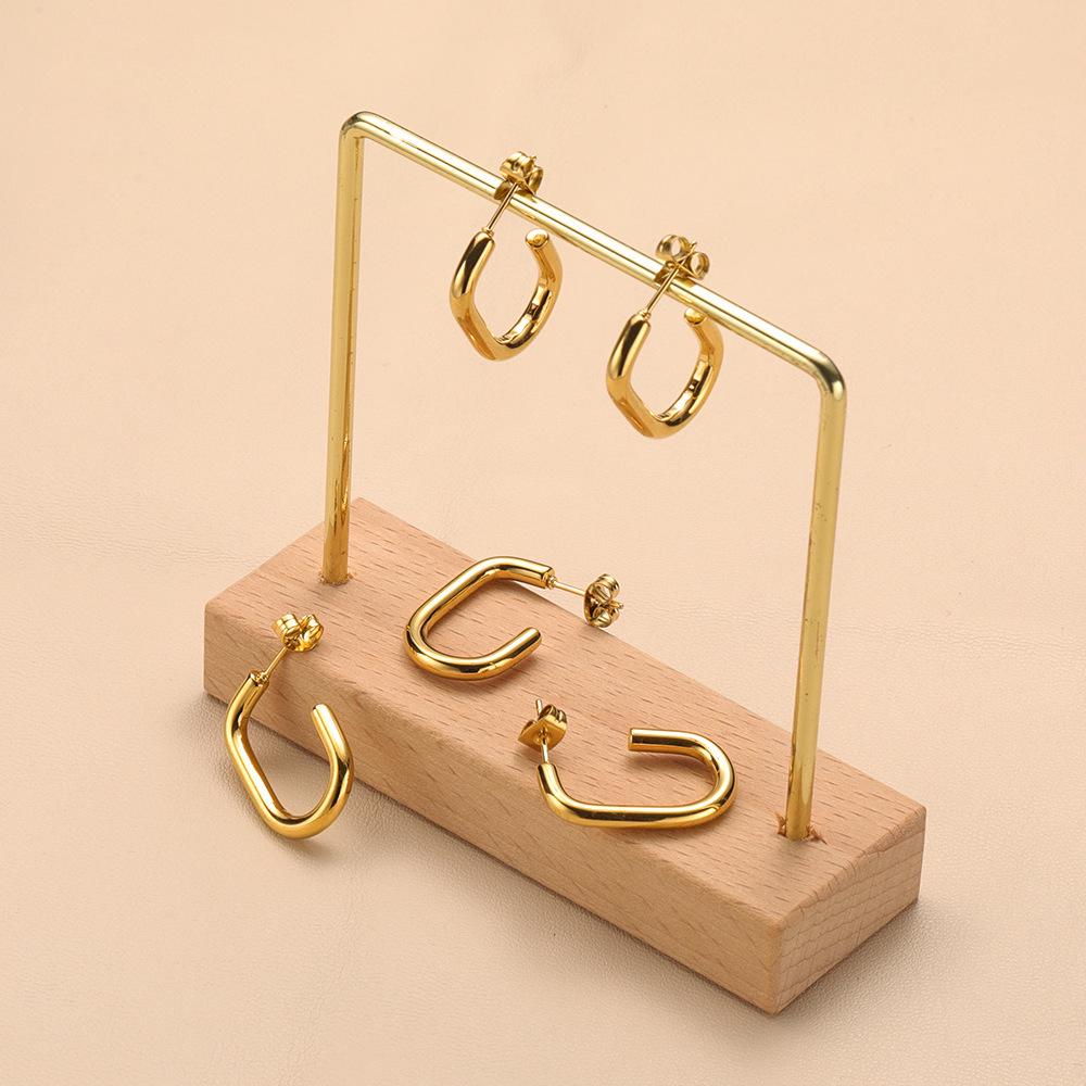 Trendy U-Shaped Stainless Steel Geometric Oval Earrings