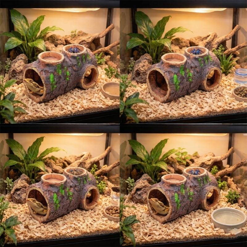 Realistic Reptiles Cave Hide Box Safe Comfortable Shelter Waterer and Feeders For Geckos Turtles And Amphibians