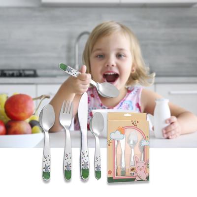 Kinderbesteck Kaninchen 4er Set, Edelstahl Kinderbesteck Poliert Baby Trainingslöffel