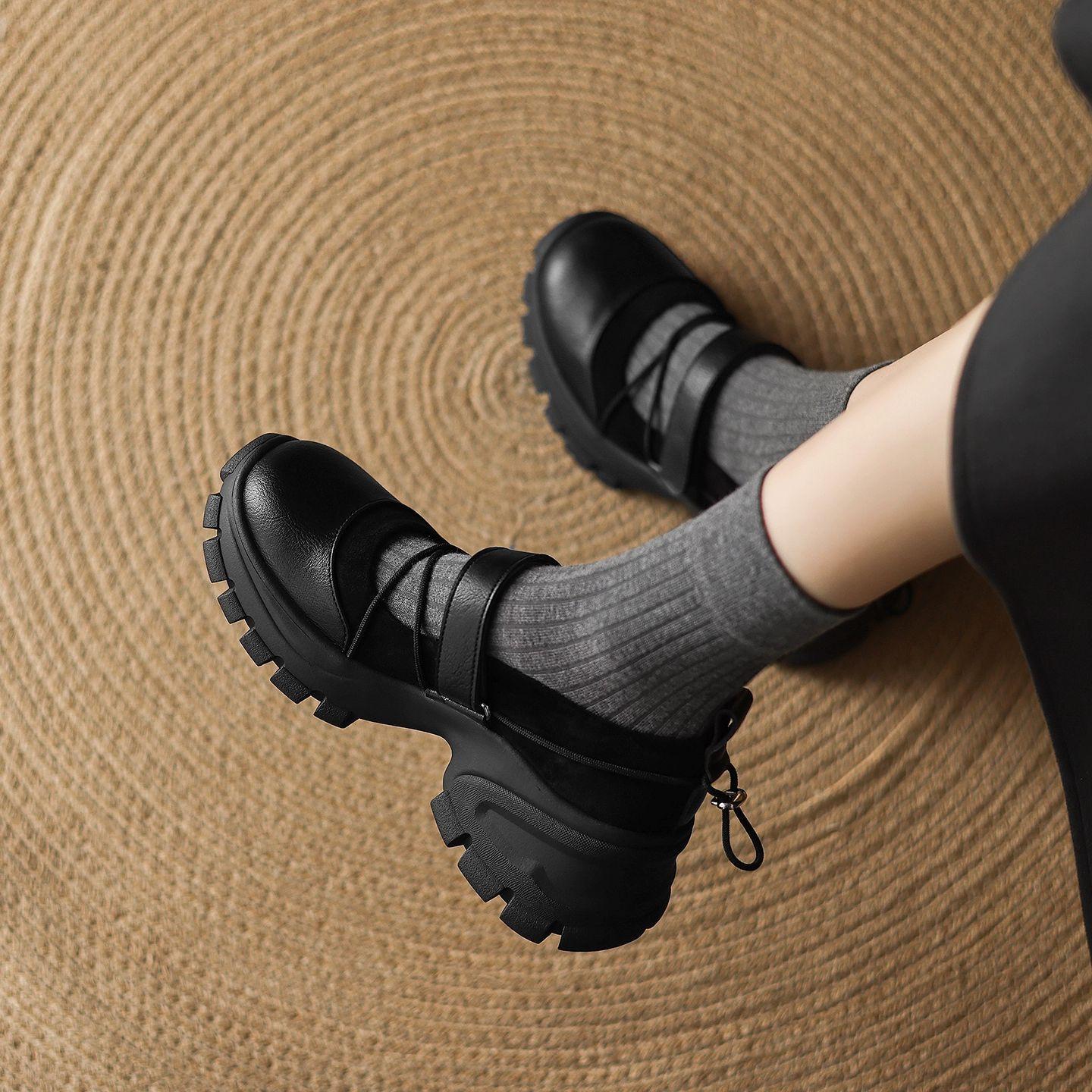 

Sheepskin version Velcro soft sole not tired feet casual sports shoes women s commuting temperament versatile light mouth Mary Jane shoes 40 чорний