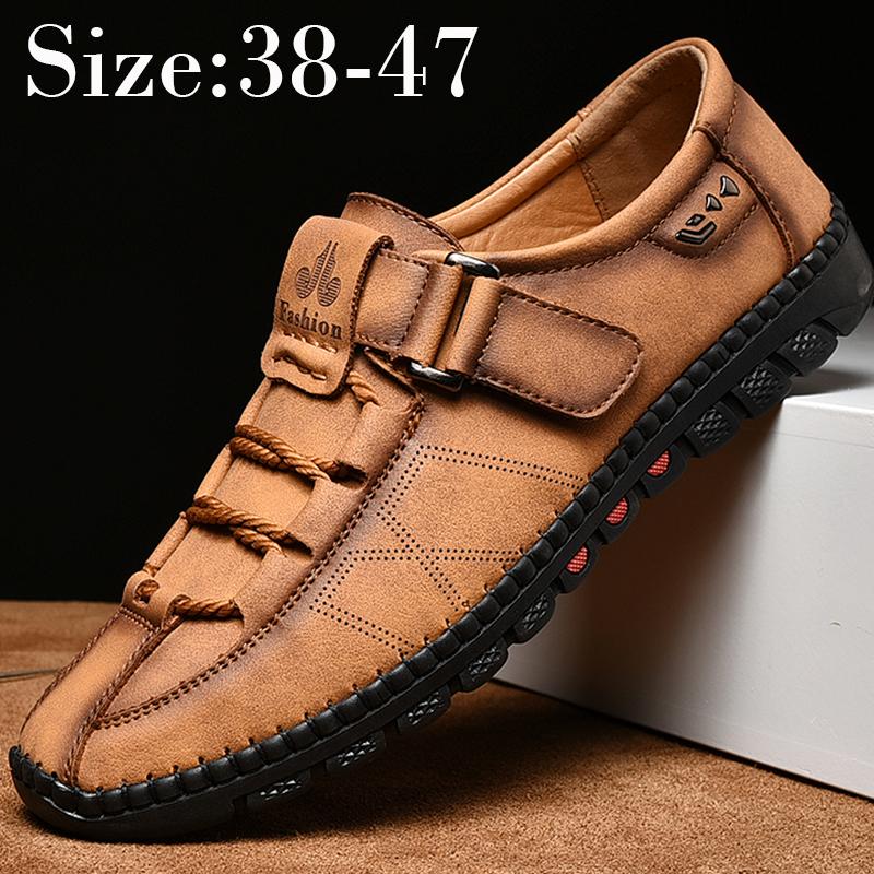 

Мужская нескользящая водонепроницаемая повседневная кожаная обувь ручной работы на резиновой подошве большого размера 38-47, официальная мужская обувь