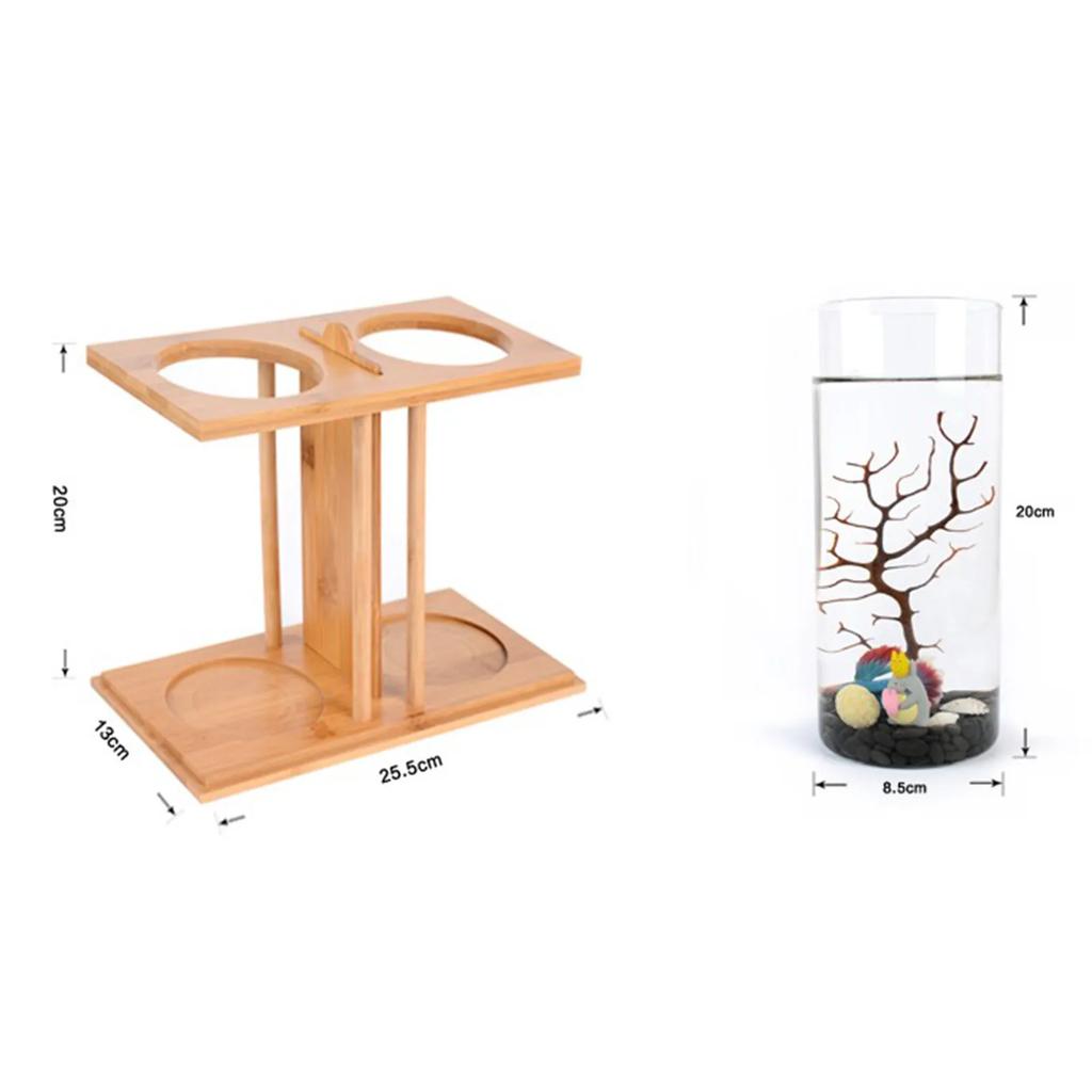 Creative Bamboo Wood Ecological Fish Tank Dual Glass Desktop Mini DIY Goldfish Betta Fish Tank Micro Landscape Tank