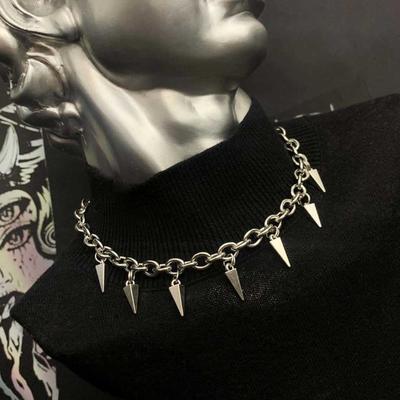 Goth Punk Rivet Tassel Pendant Choker Necklace for Men Women Sliver Color Stainless Steel Chain Collar Y2K Hip Hop Party Jewelry