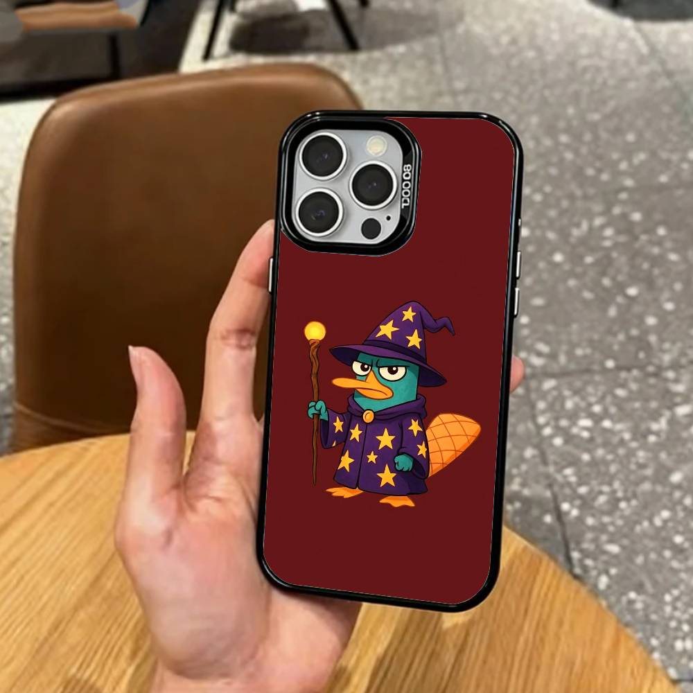 cute Cartoon P-Perry The P-Platypus   Phone Case For iPhone17,16,15,14,13,12,11 Plus,Pro Max Colored Silver Plated Inside Cover