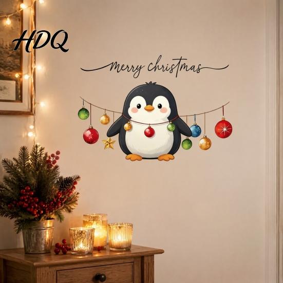 Festive Party Decorations Christmas Cute Penguin Wall Sticker Merry Cartoon Animal Art Decal Holiday Window Glass Stickers Removable Peel And Stick